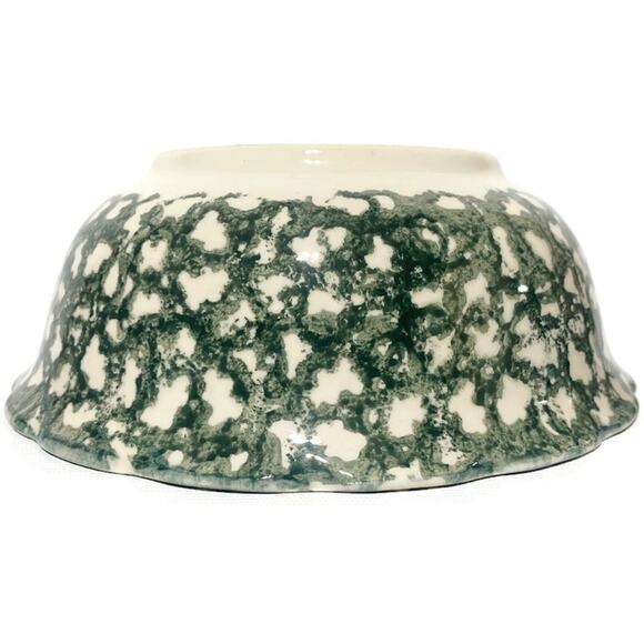 Stoneware Country Apple Serving Bowl Red Apple Design Green Spongeware 9x3.25 - Picture 2 of 5